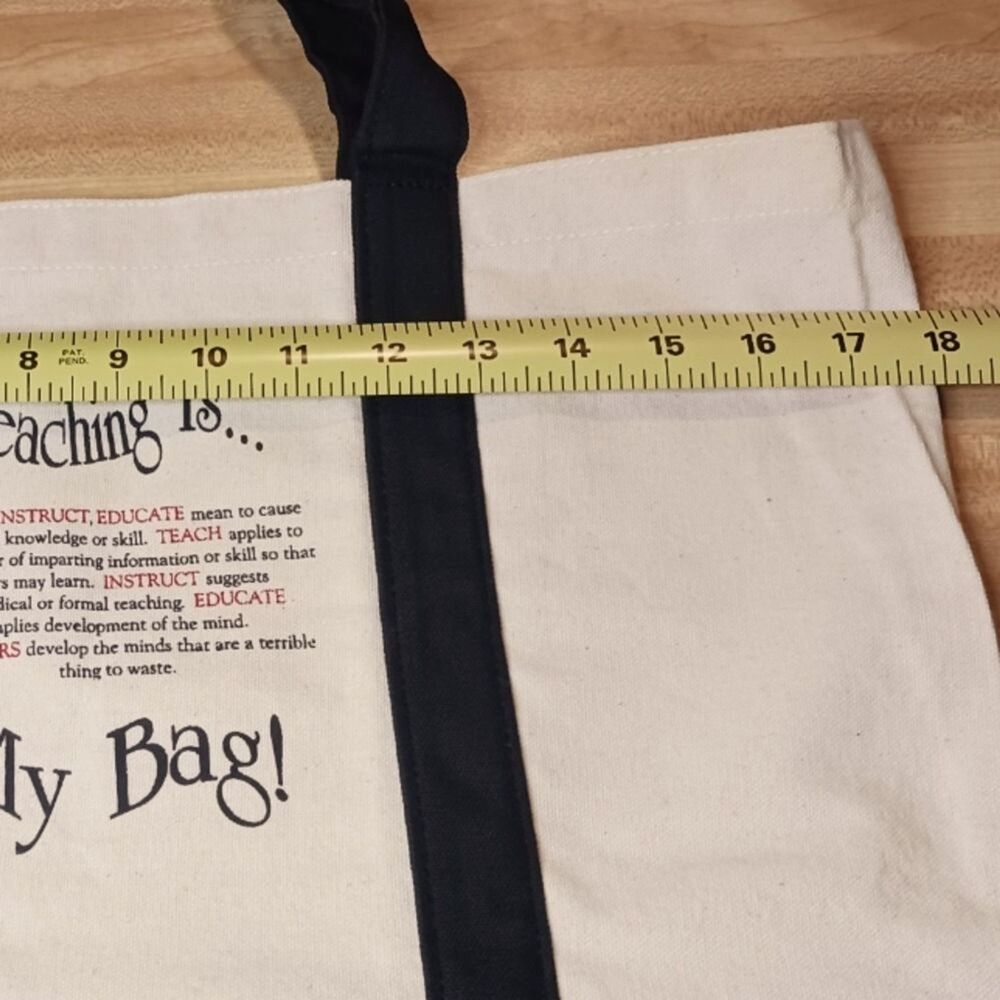 Teacher's Gifts Canvas Tote Bag "Teaching Is My Bag" Large Beige & Black - Picture 6 of 7